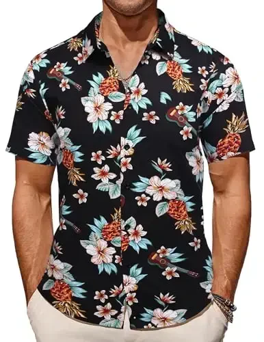 COOFANDY Men's Casual Summer Beach Wrinkle Free Shirts Short Sleeve Button Down Lightweight Untucked Textured Shirt - MODAZONE