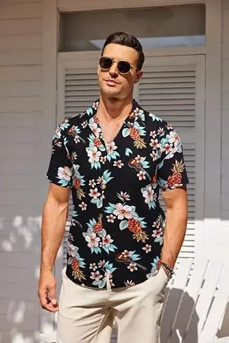COOFANDY Men's Casual Summer Beach Wrinkle Free Shirts Short Sleeve Button Down Lightweight Untucked Textured Shirt - 2