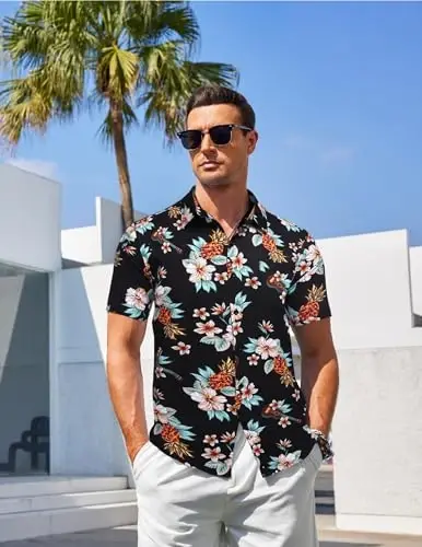 COOFANDY Men's Casual Summer Beach Wrinkle Free Shirts Short Sleeve Button Down Lightweight Untucked Textured Shirt - 3