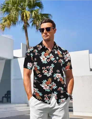 COOFANDY Men's Casual Summer Beach Wrinkle Free Shirts Short Sleeve Button Down Lightweight Untucked Textured Shirt - 3