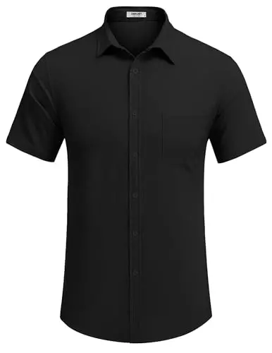 COOFANDY Men's Casual Summer Beach Wrinkle Free Shirts Short Sleeve Button Down Lightweight Untucked Textured Shirt - 5