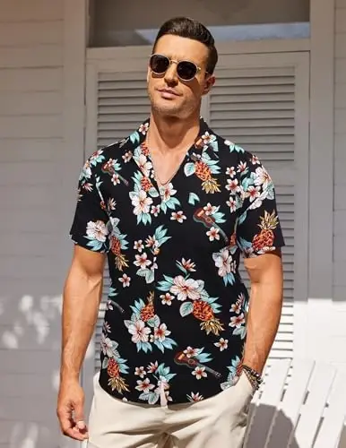COOFANDY Men's Casual Summer Beach Wrinkle Free Shirts Short Sleeve Button Down Lightweight Untucked Textured Shirt - COOFANDY (1)
