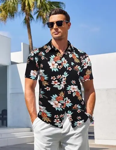 COOFANDY Men's Casual Summer Beach Wrinkle Free Shirts Short Sleeve Button Down Lightweight Untucked Textured Shirt - 3