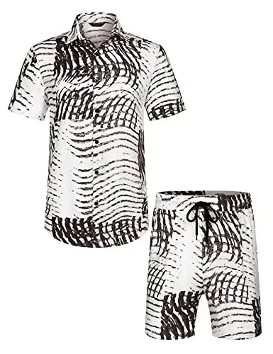 COOFANDY Men's Hawaiian Matching Set Summer Beach 2 Piece Outfits Flower Button Down Shirts and Shorts Vacation Outfits - 4