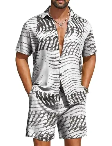 COOFANDY Men's Hawaiian Matching Set Summer Beach 2 Piece Outfits Flower Button Down Shirts and Shorts Vacation Outfits - 1
