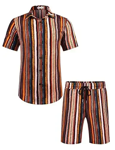COOFANDY Men's Hawaiian Matching Set Summer Beach 2 Piece Outfits Flower Button Down Shirts and Shorts Vacation Outfits - 4