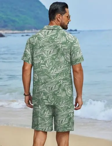 COOFANDY Men's Hawaiian Matching Set Summer Beach 2 Piece Outfits Flower Button Down Shirts and Shorts Vacation Outfits - 3