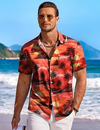 COOFANDY Men's Hawaiian Shirt Short Sleeve Floral Button Down Shirts Tropical Holiday Beach Shirts - 2