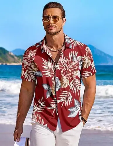 COOFANDY Men's Hawaiian Shirt Short Sleeve Floral Button Down Shirts Tropical Holiday Beach Shirts - COOFANDY (1)