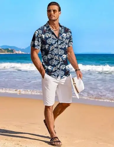 COOFANDY Men's Hawaiian Shirt Short Sleeve Floral Button Down Shirts Tropical Holiday Beach Shirts - 4