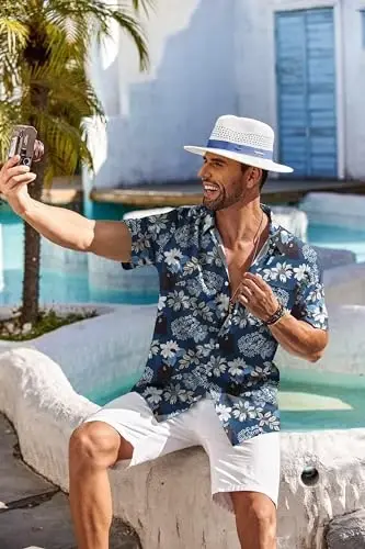 COOFANDY Men's Hawaiian Shirt Short Sleeve Floral Button Down Shirts Tropical Holiday Beach Shirts - 5