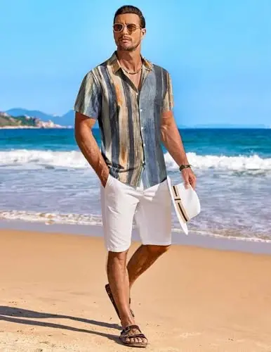 COOFANDY Men's Hawaiian Shirt Short Sleeve Floral Button Down Shirts Tropical Holiday Beach Shirts - 4
