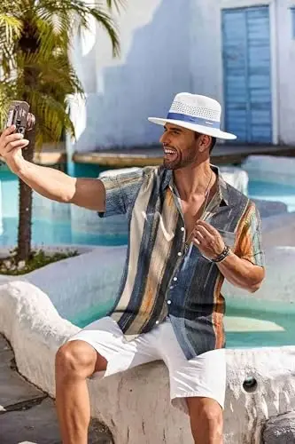 COOFANDY Men's Hawaiian Shirt Short Sleeve Floral Button Down Shirts Tropical Holiday Beach Shirts - 5