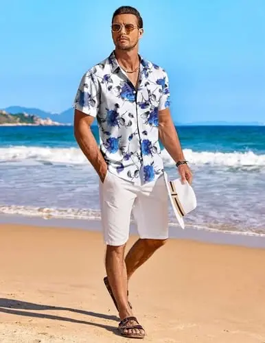 COOFANDY Men's Hawaiian Shirt Short Sleeve Floral Button Down Shirts Tropical Holiday Beach Shirts - 4