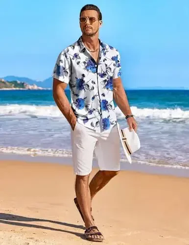 COOFANDY Men's Casual Button Down Shirts Short Sleeve Summer Beach Shirt Fashion Textured Shirts with Pocket - 4