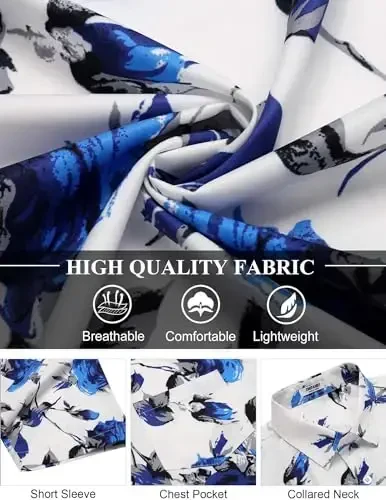 COOFANDY Men's Casual Button Down Shirts Short Sleeve Summer Beach Shirt Fashion Textured Shirts with Pocket - 6