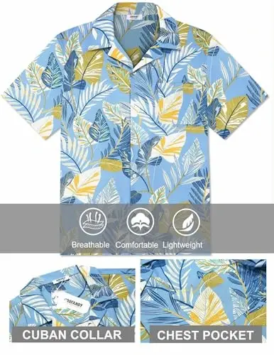 COOFANDY Mens Hawaiian Shirt Short Sleeve Floral Button Down Shirts Tropical Summer Beach Shirts Camp Collar Shirt - 5