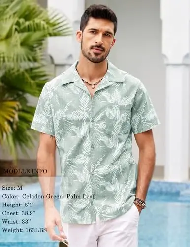 COOFANDY Mens Hawaiian Shirt Short Sleeve Buttoon Down Shirts Casual Tropical Floral Summer Linen Shirts - 3