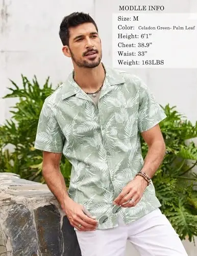 COOFANDY Mens Hawaiian Shirt Short Sleeve Buttoon Down Shirts Casual Tropical Floral Summer Linen Shirts - 4