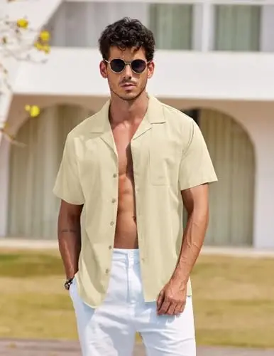 COOFANDY Mens Hawaiian Shirt Short Sleeve Buttoon Down Shirts Casual Tropical Floral Summer Linen Shirts - COOFANDY (1)