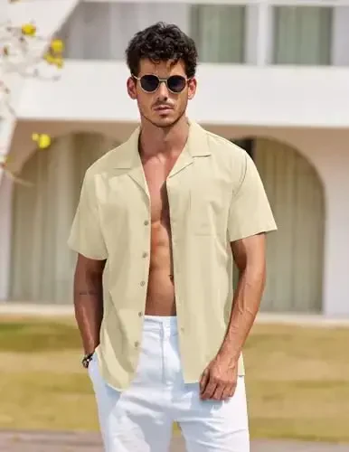 COOFANDY Mens Hawaiian Shirt Short Sleeve Buttoon Down Shirts Casual Tropical Floral Summer Linen Shirts - COOFANDY (1)