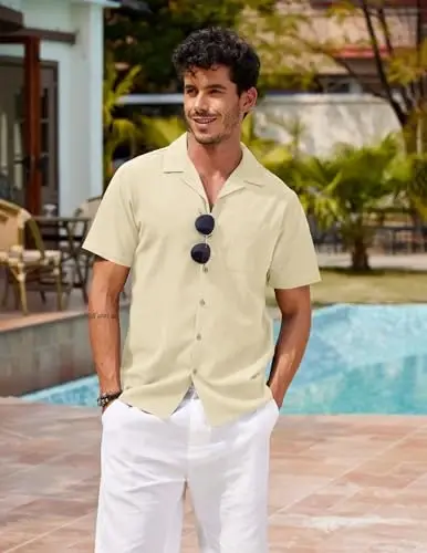 COOFANDY Mens Hawaiian Shirt Short Sleeve Buttoon Down Shirts Casual Tropical Floral Summer Linen Shirts - 3