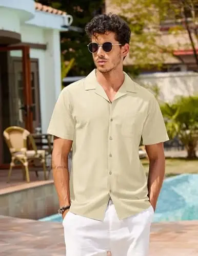 COOFANDY Mens Hawaiian Shirt Short Sleeve Buttoon Down Shirts Casual Tropical Floral Summer Linen Shirts - 4