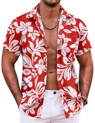 COOFANDY Mens Hawaiian Shirt Short Sleeve Button Down Shirts Tropical Summer Beach Shirts Casual Floral Aloha Shirts 