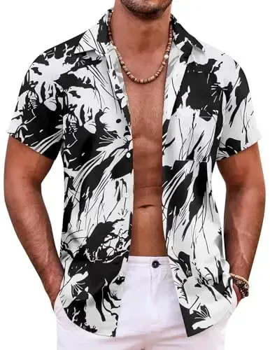 COOFANDY Mens Hawaiian Shirt Short Sleeve Button Down Shirts Tropical Summer Beach Shirts Casual Floral Aloha Shirts - COOFANDY