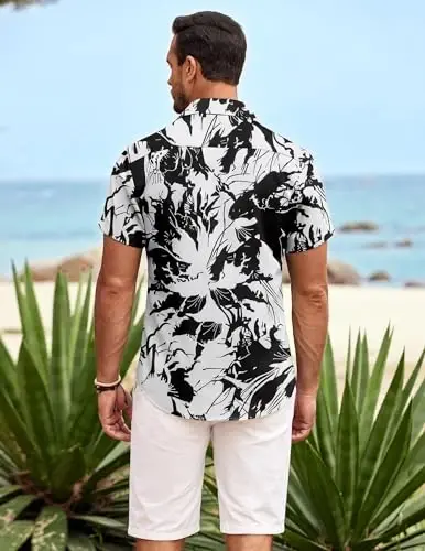 COOFANDY Mens Hawaiian Shirt Short Sleeve Button Down Shirts Tropical Summer Beach Shirts Casual Floral Aloha Shirts - 4