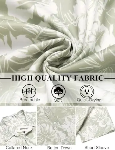 COOFANDY Mens Hawaiian Shirts Short Sleeve Button Down Aloha Shirt Casual Beach Clothes - 6