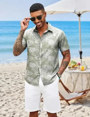 COOFANDY Mens Hawaiian Shirts Short Sleeve Button Down Aloha Shirt Casual Beach Clothes - COOFANDY (1)