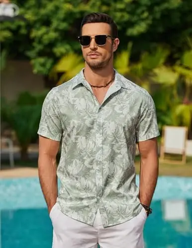 COOFANDY Mens Hawaiian Shirts Short Sleeve Button Down Aloha Shirt Casual Beach Clothes - 3