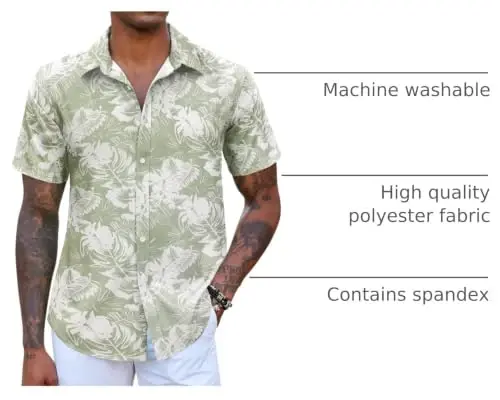 COOFANDY Mens Hawaiian Shirts Short Sleeve Button Down Aloha Shirt Casual Beach Clothes 