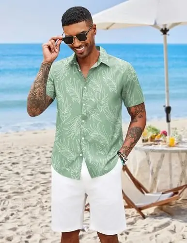 COOFANDY Mens Hawaiian Shirts Short Sleeve Button Down Aloha Shirt Casual Beach Clothes - 2