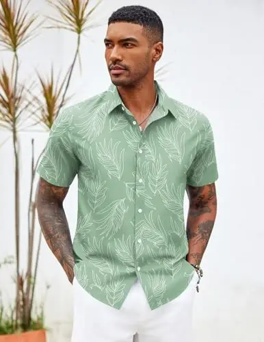 COOFANDY Mens Hawaiian Shirts Short Sleeve Button Down Aloha Shirt Casual Beach Clothes - 4