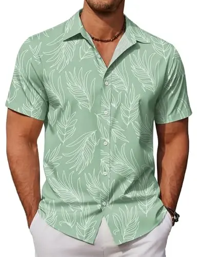 COOFANDY Mens Hawaiian Shirts Short Sleeve Button Down Aloha Shirt Casual Beach Clothes - 1