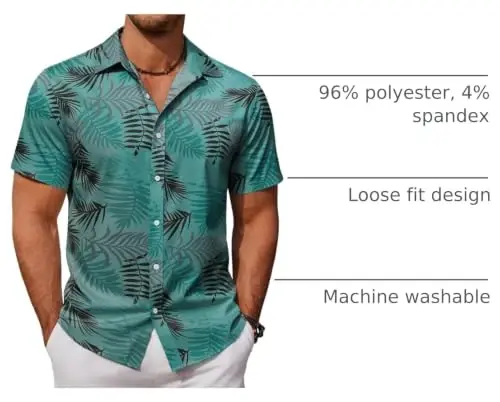 COOFANDY Mens Hawaiian Shirts Short Sleeve Button Down Aloha Shirt Casual Beach Clothes - 1
