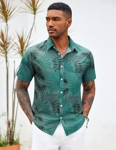 COOFANDY Mens Hawaiian Shirts Short Sleeve Button Down Aloha Shirt Casual Beach Clothes - 6