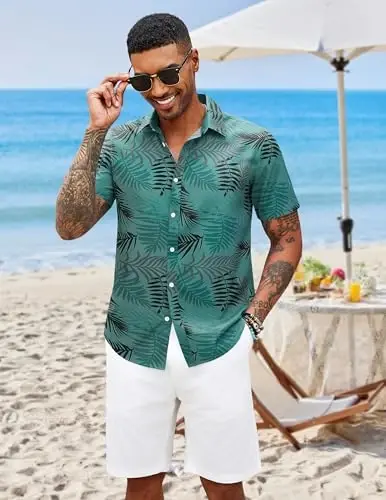 COOFANDY Mens Hawaiian Shirts Short Sleeve Button Down Aloha Shirt Casual Beach Clothes - 4