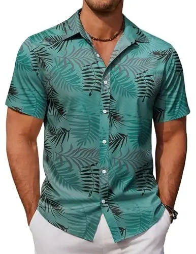 COOFANDY Mens Hawaiian Shirts Short Sleeve Button Down Aloha Shirt Casual Beach Clothes 