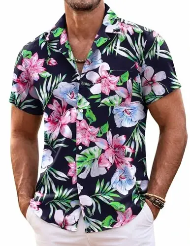 COOFANDY Hawaiian Shirts for Men Short Sleeve Casual Button Down Shirt Tropical Summer Beach Shirt - 1