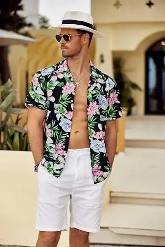 COOFANDY Hawaiian Shirts for Men Short Sleeve Casual Button Down Shirt Tropical Summer Beach Shirt - 4