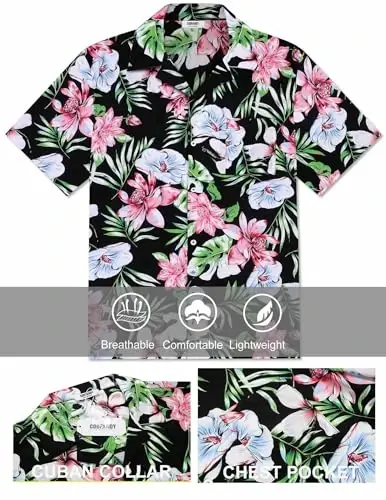COOFANDY Hawaiian Shirts for Men Short Sleeve Casual Button Down Shirt Tropical Summer Beach Shirt - 5