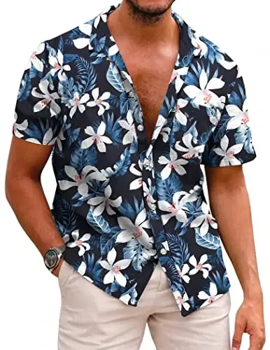 COOFANDY Mens Hawaiian Shirts Short Sleeve Casual Button Down Tropical Beach Shirt 
