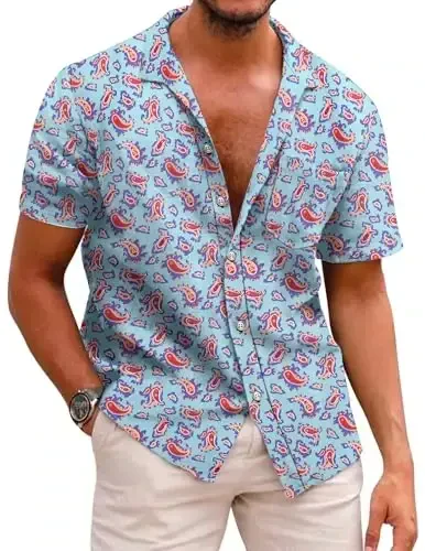COOFANDY Mens Hawaiian Shirts Short Sleeve Casual Button Down Tropical Beach Shirt 