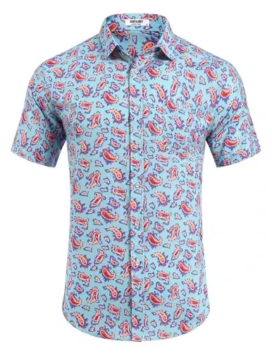 COOFANDY Mens Hawaiian Shirts Short Sleeve Casual Button Down Tropical Beach Shirt - 2