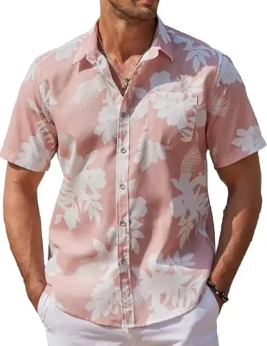 COOFANDY Mens Hawaiian Shirts Short Sleeve Casual Button Down Tropical Beach Shirt - 1