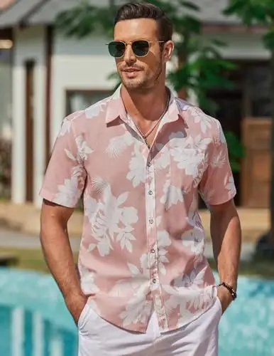 COOFANDY Mens Hawaiian Shirts Short Sleeve Casual Button Down Tropical Beach Shirt - 3