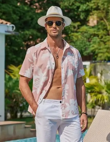 COOFANDY Mens Hawaiian Shirts Short Sleeve Casual Button Down Tropical Beach Shirt - 4